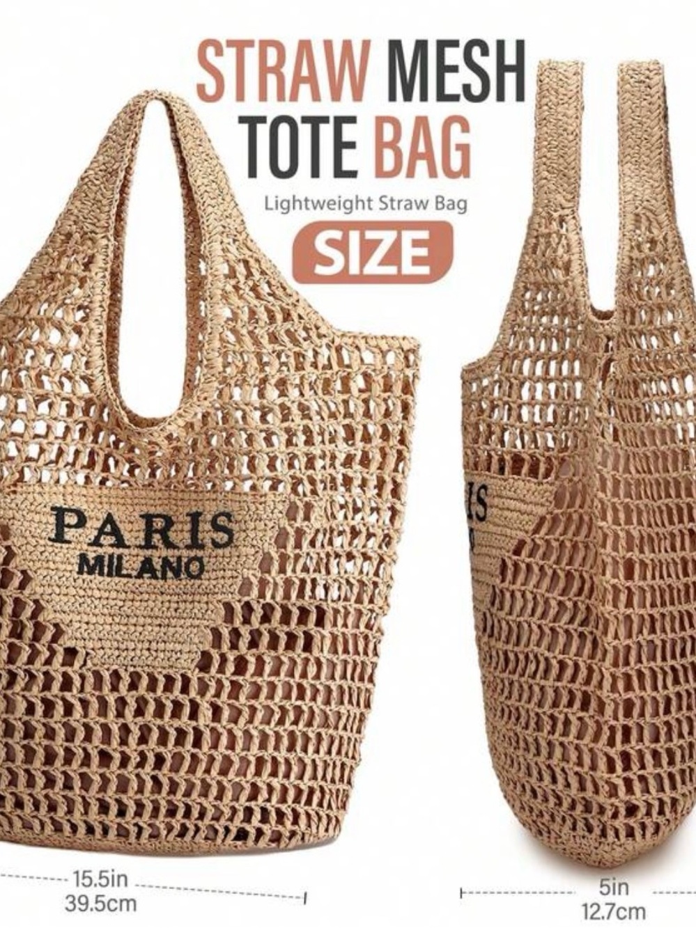 NWT Handmade Straw, Woven Mesh Beach Bag, Shoulder Bag,
in Natural - Accent - Picture 4 of 5